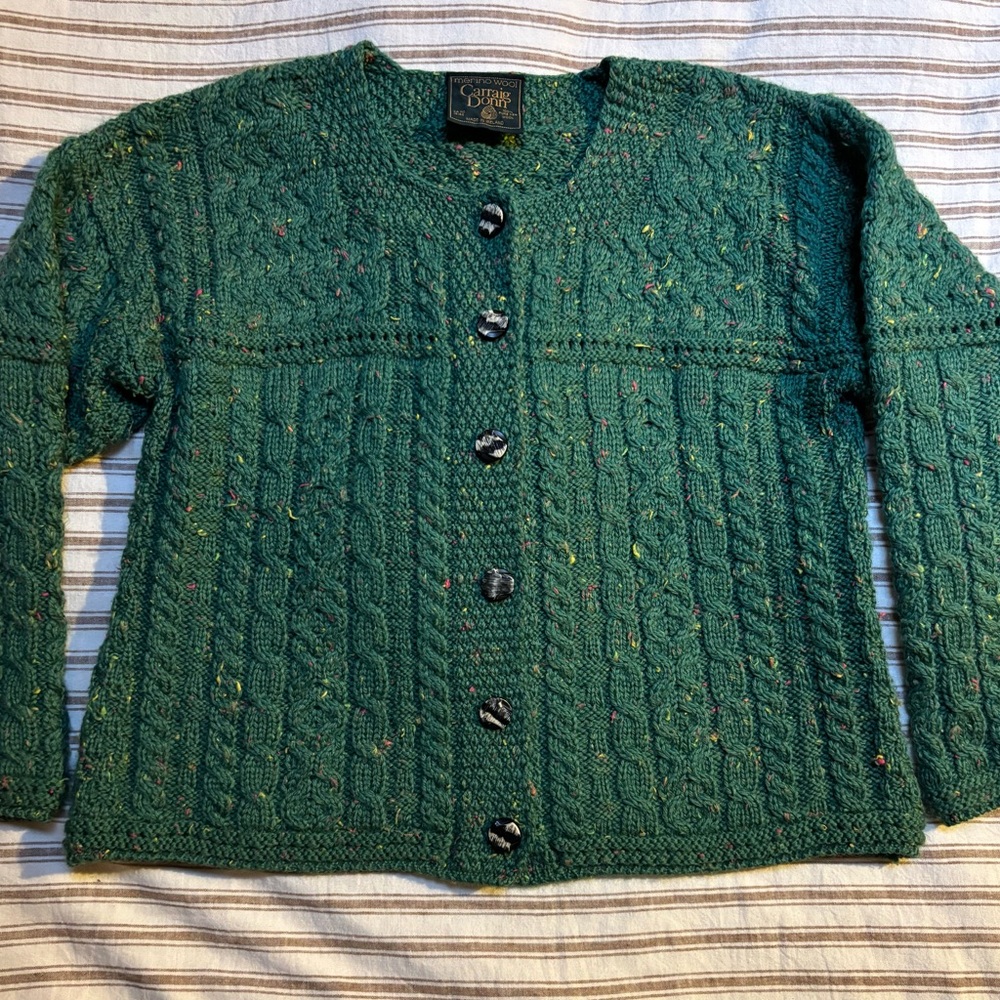 Classic Green Cable Knit Cardigan